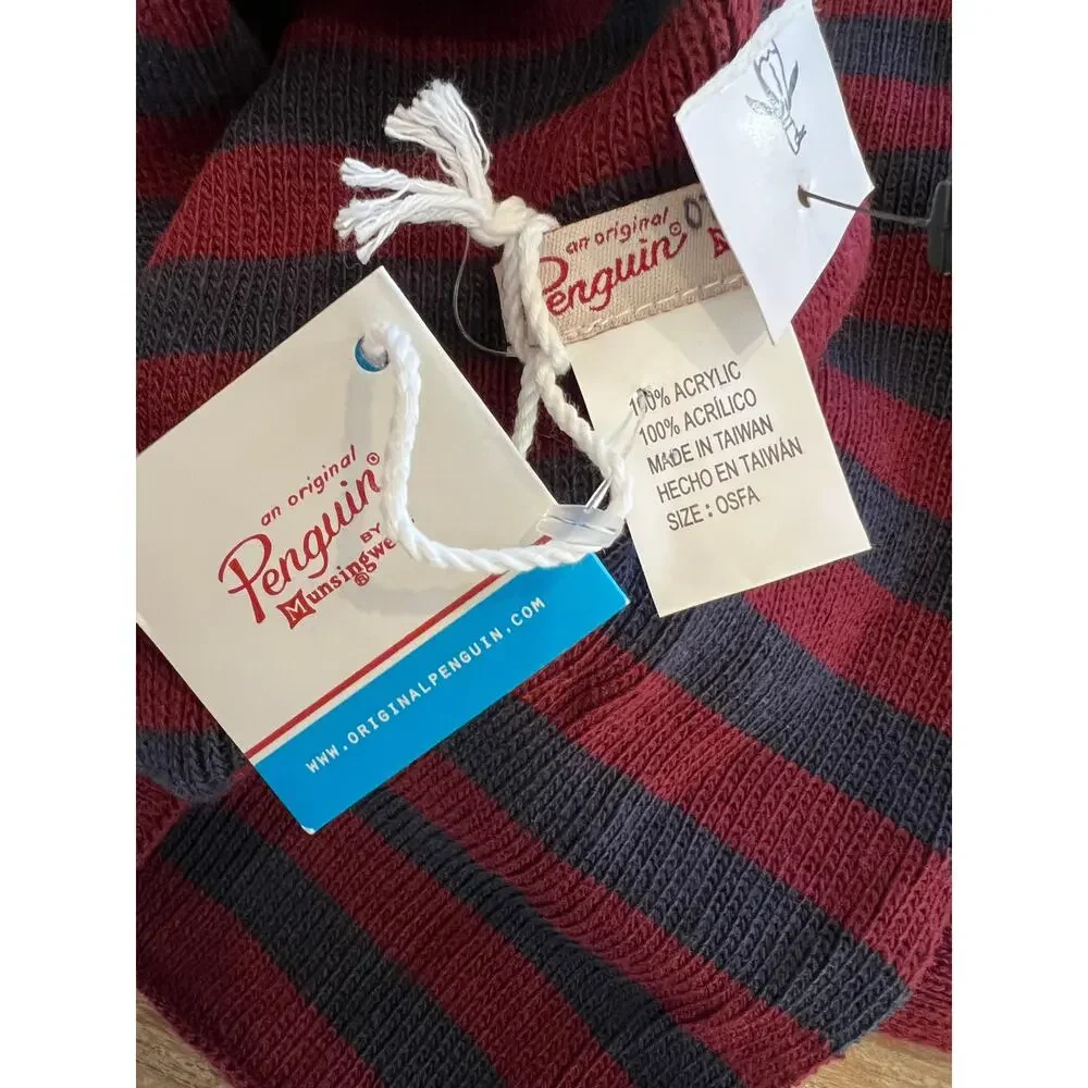 Original Penguin Mens Striped Scarf Burgundy Blue